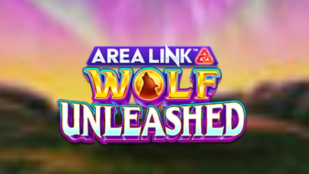Cenário de montanhas nevadas e lobos sob a Aurora Boreal no slot Area Link Wolf Unleashed